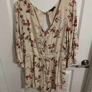 American Eagle 3/4-Long Sleeve Floral Romper